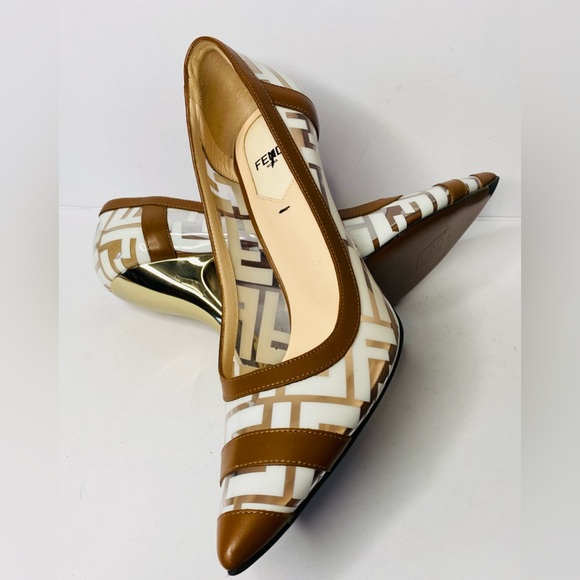 FENDI Colibri FF Logo-printed 105mm Pumps In Neutrals. Authentic and New - Picture 14 of 16